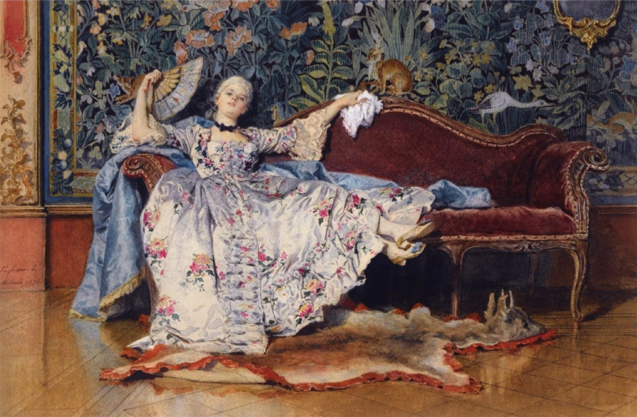 A reclining lady with a fan